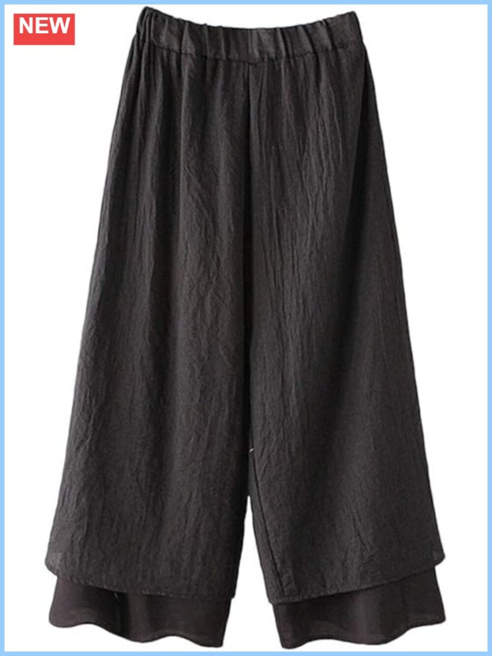 Wide Leg Capri Pants Cotton Palazzo Trousers Elastic Waist